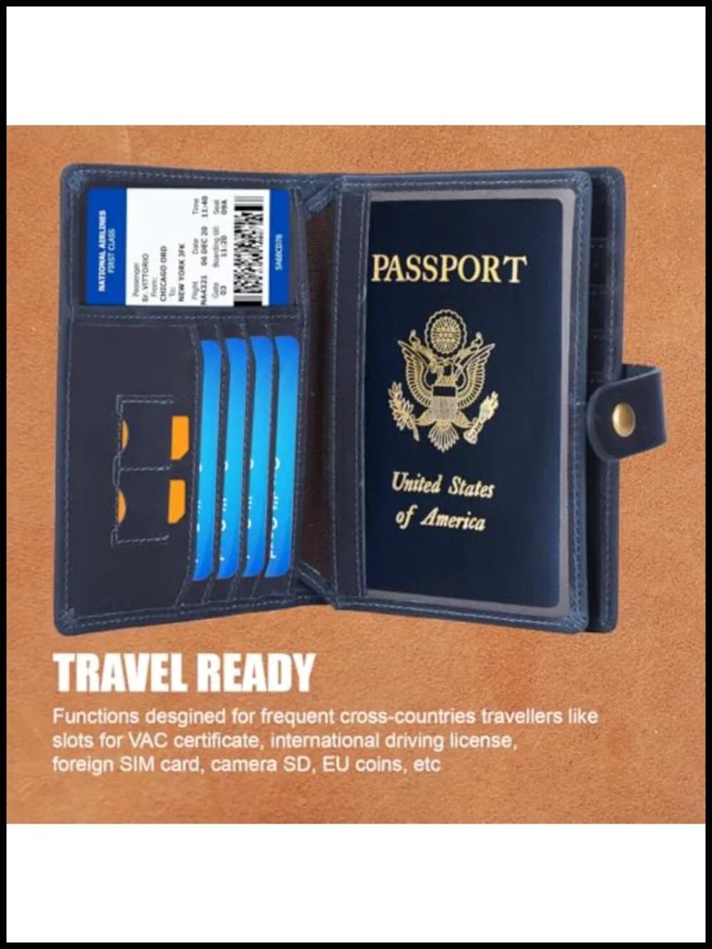 Full Grain Leather Passport Holder RFID Blocking Travel Wallet with AirTag Slot